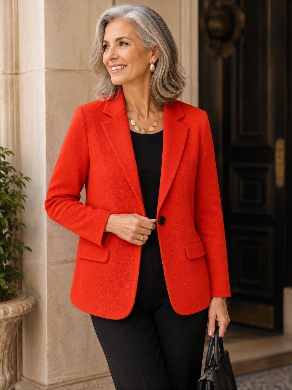Misook Orange Red Knit Blazer Jacket Women’s Medium Single Button Career Office